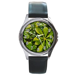 Top View Leaves Round Metal Watch by dflcprints