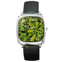 Top View Leaves Square Metal Watch by dflcprints