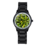 Top View Leaves Stainless Steel Round Watch Front