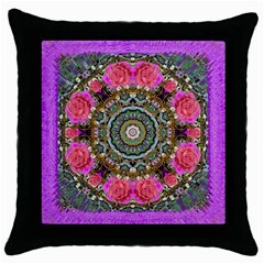 Roses In A Color Cascade Of Freedom And Peace Throw Pillow Case (black) by pepitasart