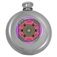 Roses In A Color Cascade Of Freedom And Peace Round Hip Flask (5 Oz) by pepitasart