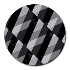 Black And White Grunge Striped Pattern Round Mousepads