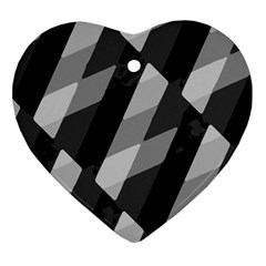 Black And White Grunge Striped Pattern Ornament (Heart)