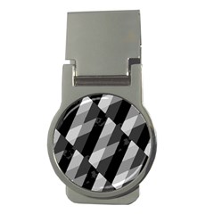 Black And White Grunge Striped Pattern Money Clips (Round) 