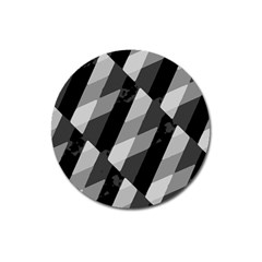 Black And White Grunge Striped Pattern Magnet 3  (Round)