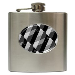 Black And White Grunge Striped Pattern Hip Flask (6 oz)