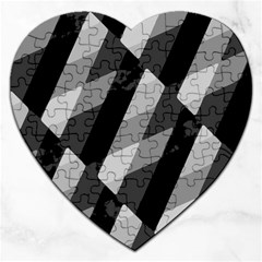 Black And White Grunge Striped Pattern Jigsaw Puzzle (heart) by dflcprints