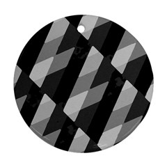 Black And White Grunge Striped Pattern Round Ornament (Two Sides)