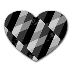 Black And White Grunge Striped Pattern Heart Mousepads