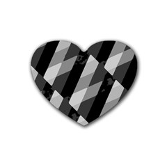 Black And White Grunge Striped Pattern Rubber Coaster (Heart) 