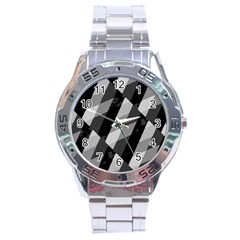 Black And White Grunge Striped Pattern Stainless Steel Analogue Watch