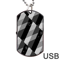 Black And White Grunge Striped Pattern Dog Tag USB Flash (Two Sides)