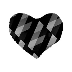 Black And White Grunge Striped Pattern Standard 16  Premium Heart Shape Cushions