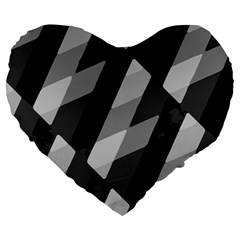 Black And White Grunge Striped Pattern Large 19  Premium Heart Shape Cushions