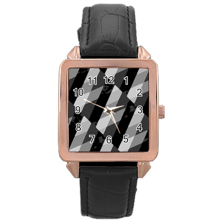 Black And White Grunge Striped Pattern Rose Gold Leather Watch 