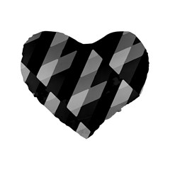 Black And White Grunge Striped Pattern Standard 16  Premium Flano Heart Shape Cushions