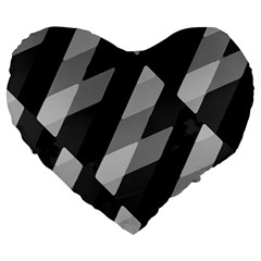 Black And White Grunge Striped Pattern Large 19  Premium Flano Heart Shape Cushions