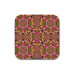 Jungle Flowers In Paradise  Lovely Chic Colors Rubber Square Coaster (4 Pack)  by pepitasart