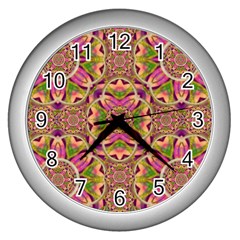 Jungle Flowers In Paradise  Lovely Chic Colors Wall Clocks (silver)  by pepitasart