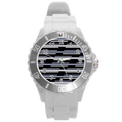 Skewed Stripes Pattern Design Round Plastic Sport Watch (l) by dflcprints