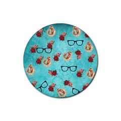 Vintage Glasses Blue Rubber Round Coaster (4 Pack)  by snowwhitegirl