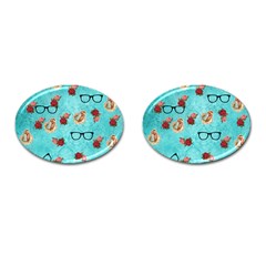 Vintage Glasses Blue Cufflinks (oval) by snowwhitegirl