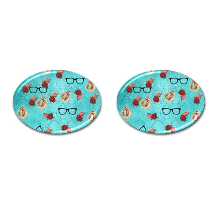 Vintage Glasses Blue Cufflinks (Oval)