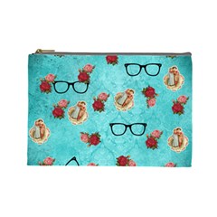 Vintage Glasses Blue Cosmetic Bag (large)  by snowwhitegirl