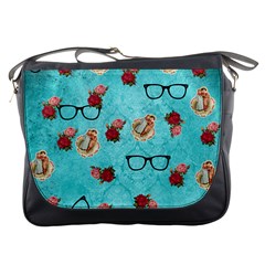 Vintage Glasses Blue Messenger Bags by snowwhitegirl