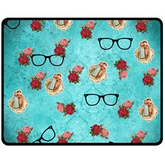 Vintage Glasses Blue Double Sided Fleece Blanket (medium)  by snowwhitegirl