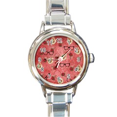 Vintage Glasses Rose Round Italian Charm Watch