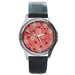 Vintage Glasses Rose Round Metal Watch