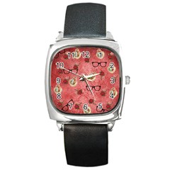 Vintage Glasses Rose Square Metal Watch