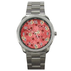 Vintage Glasses Rose Sport Metal Watch