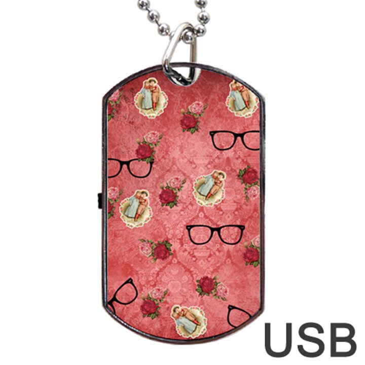 Vintage Glasses Rose Dog Tag USB Flash (Two Sides)