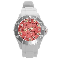 Vintage Glasses Rose Round Plastic Sport Watch (L)