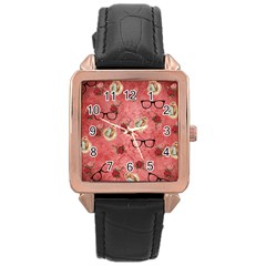 Vintage Glasses Rose Rose Gold Leather Watch 