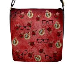 Vintage Glasses Rose Flap Messenger Bag (L) 