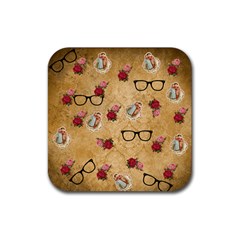 Vintage Glasses Beige Rubber Coaster (square)  by snowwhitegirl