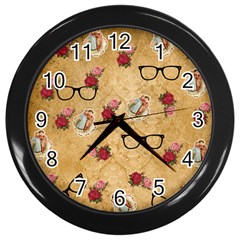 Vintage Glasses Beige Wall Clocks (black) by snowwhitegirl