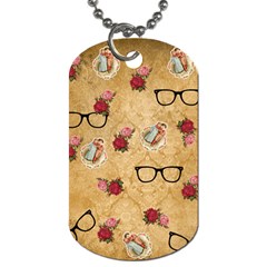 Vintage Glasses Beige Dog Tag (one Side) by snowwhitegirl