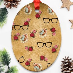 Vintage Glasses Beige Oval Ornament (two Sides) by snowwhitegirl