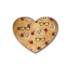 Vintage Glasses Beige Heart Coaster (4 Pack)  by snowwhitegirl