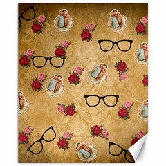 Vintage Glasses Beige Canvas 11  X 14   by snowwhitegirl