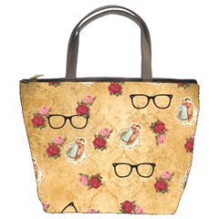 Vintage Glasses Beige Bucket Bags by snowwhitegirl