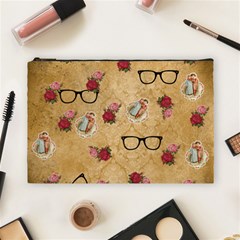 Vintage Glasses Beige Cosmetic Bag (large)  by snowwhitegirl