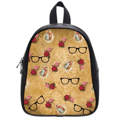 Vintage Glasses Beige School Bag (small) by snowwhitegirl