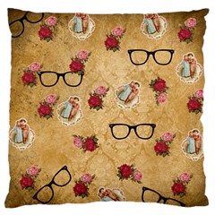 Vintage Glasses Beige Large Cushion Case (one Side) by snowwhitegirl