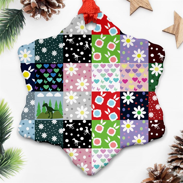 Dino Quilt Snowflake Ornament (Two Sides)