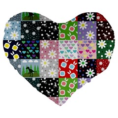 Dino Quilt Large 19  Premium Flano Heart Shape Cushions by snowwhitegirl